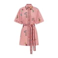 thumbnail image 7 of Women's Embroidered Tie Waist Shirt Dress with Buttoned Front Belted Silhouette 100% Polyester Everyday Wear Style, 7 of 7