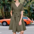 thumbnail image 1 of Vestido Vestido casual con cuello en V para mujer Vestido elegante de lino y algodón (Verde militar M) Cgtredaw ejercito verde T M para Mujer, 1 of 8