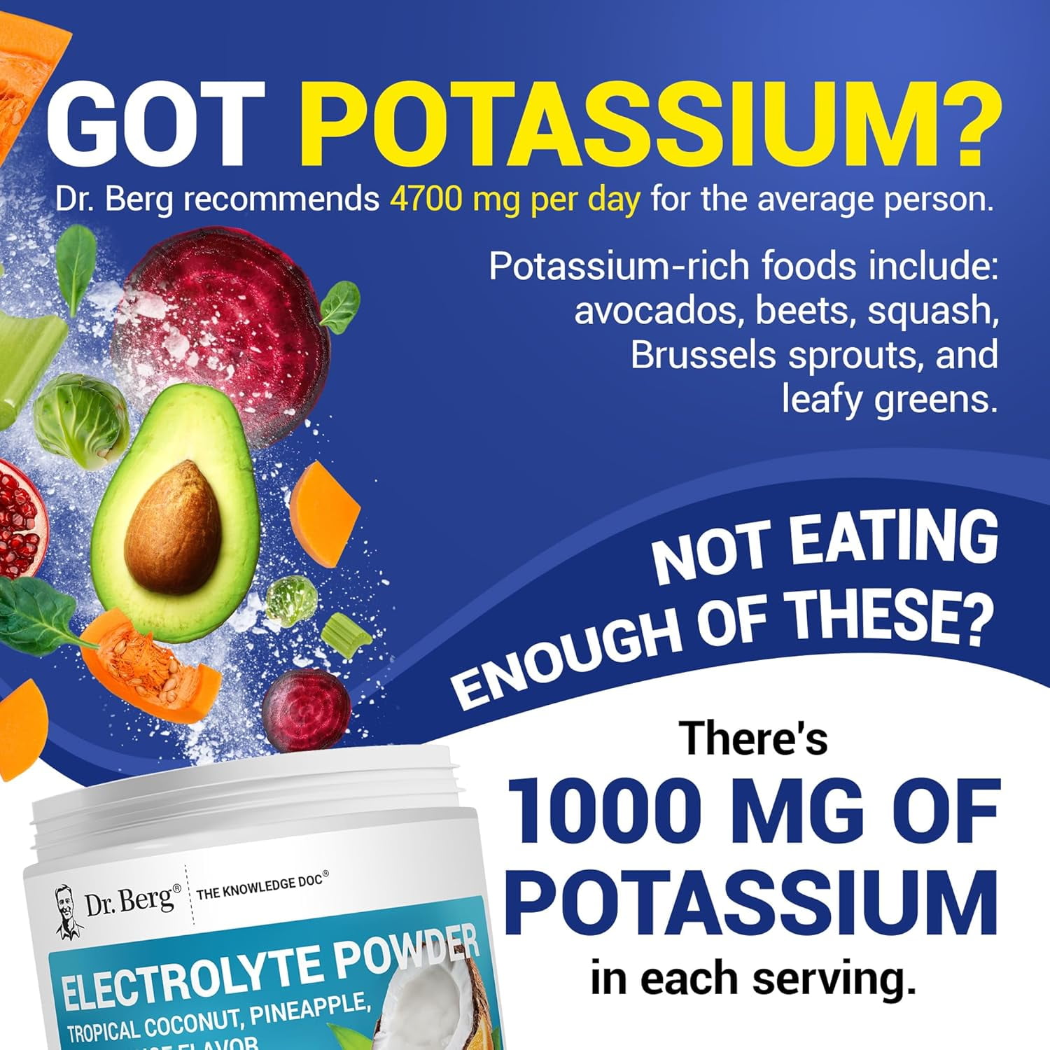 Dr. Berg Electrolyte Powder - Tropical Coconut, Pineapple & Orange Hydration Powder, 50 Servings