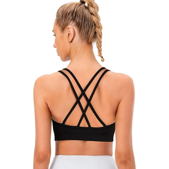 Soutien-Gorge de Sport Croisé pour Femmes Rembourré à Bretelles Soutien Moyen Yoga pour Entraînement Entraînement Physique Lot de 3 Noir Moyen