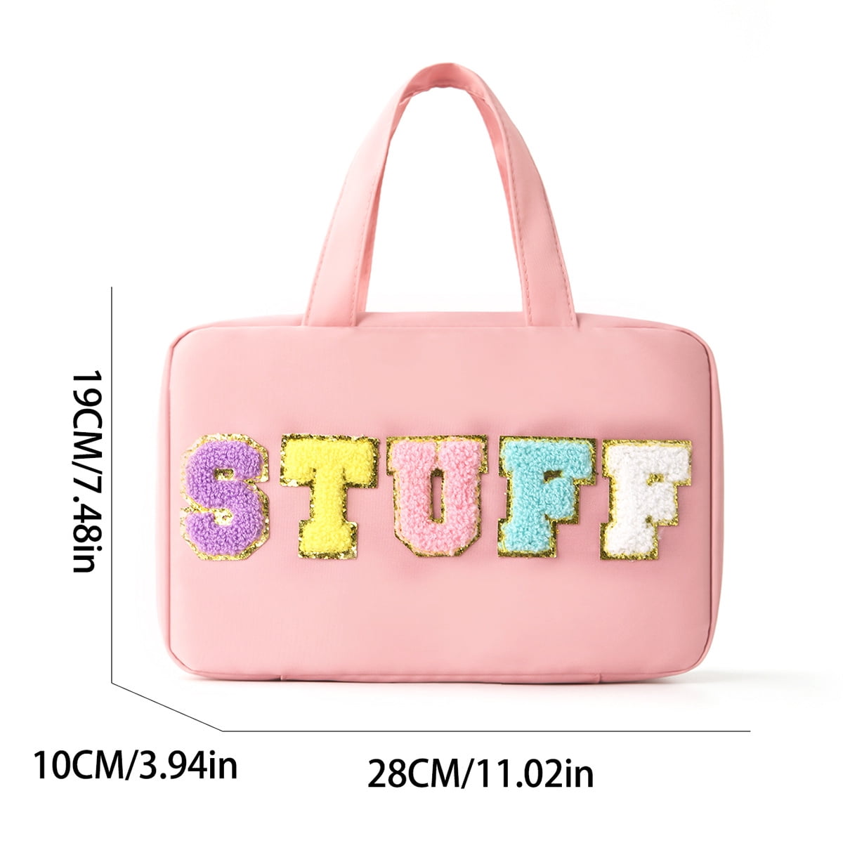 Chenille Letter Stuff Spacious Travel Toiletry Bag Essentials with Hanging Hook for women, Portable Hanging Organizer for Travel-Sized Shampoo , Waterproof for Travel makeup Accessories Gift