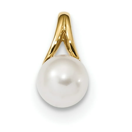 Gold Rectangular Pendant - 14k Yellow Gold 8mm White Freshwater Cultured Pearl Pendant Charm Necklace