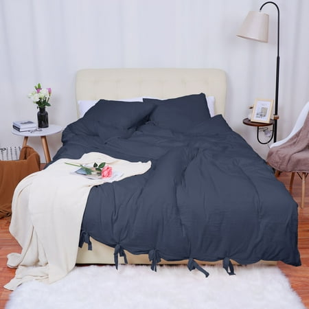 Unique Bargains Washed Cotton Bedding Duvet Cover Pillowcase Set