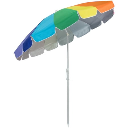Best Choice Products 7ft Giant Tilt Rainbow Beach Umbrella w/ Sand Anchor and Carrying Case -