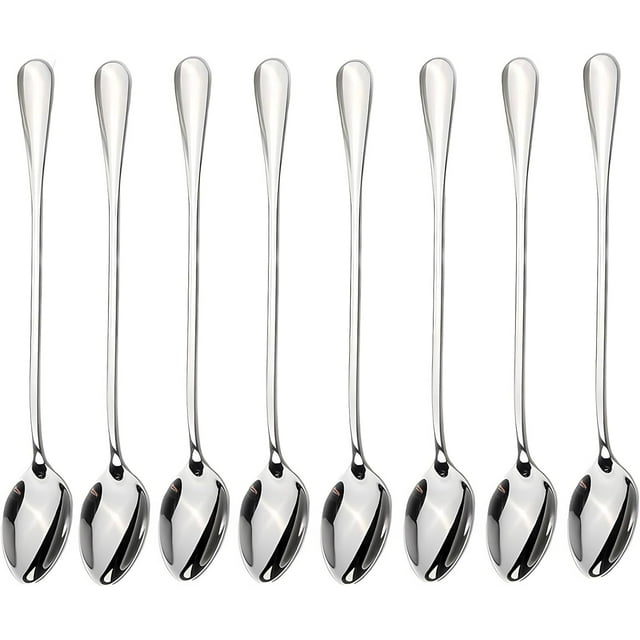 Set de 8 Cucharas Largas Acero Inoxidable Titanizado para Té Helado Cócteles Café y Helados