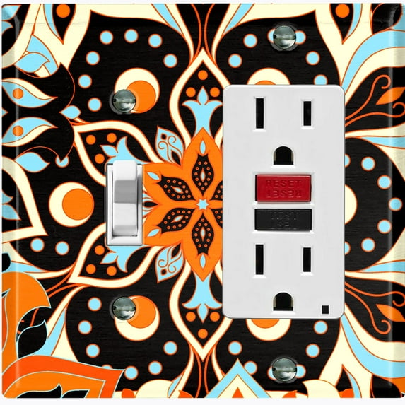 Metal Light Switch Plate Cover Colorful Flower Mandala Tile Pattern MDL019