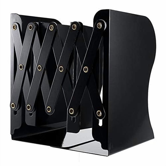 Adjustable Bookends, Metal Book Ends for Heavy Book, 2 Dividers, Nonslip Book Stander for Desk, Shelf, Office, Stationery Gift, Extends up to 19 inches (Black)