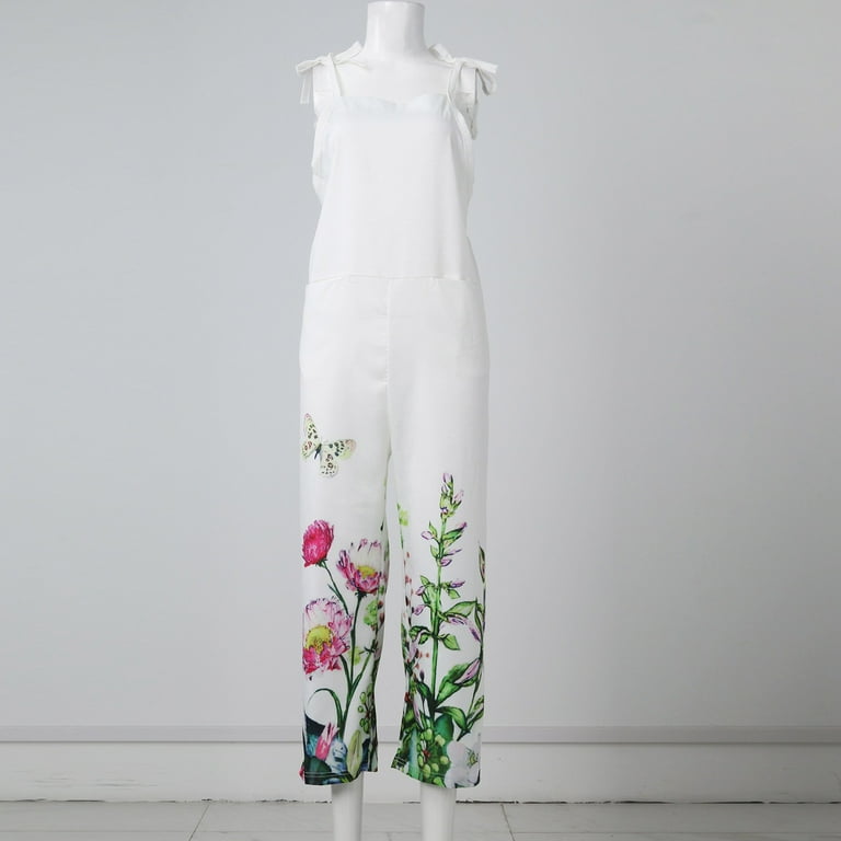 Susanny White Romper Straight Leg Square Neck Sleeveles Adjustable Strap Ladies Xl Fall Jumpsuits Loose Floral Juniors Lounge Casual Baggy Womens