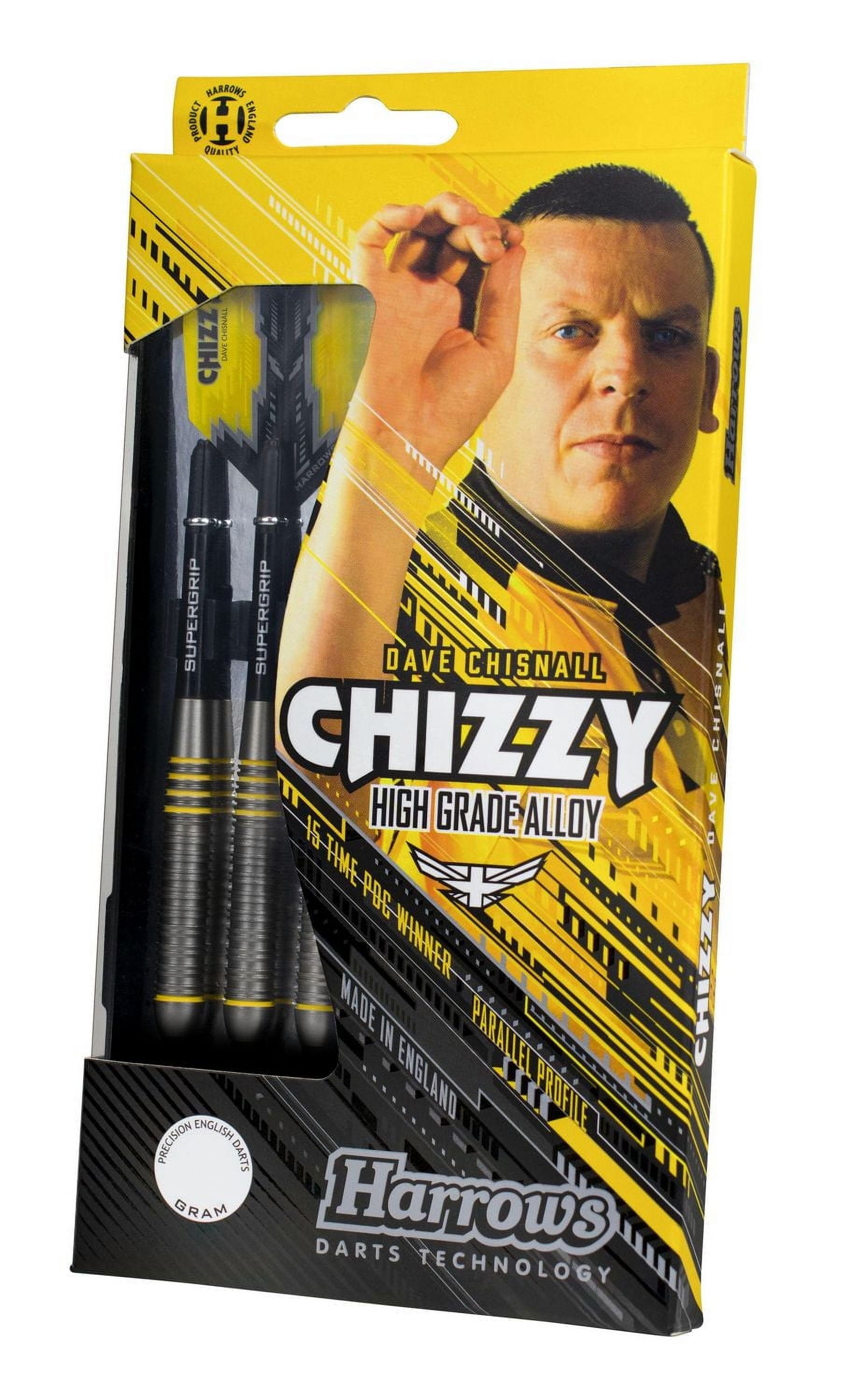 Harrows Chizzy Dave Chisnall High-Grade Alloy Darts -  Includes Three Steel-Tip “Tungsten-Look” Brass Darts, Three Supergrip Shafts & Three Prime Flights - 24 Grams