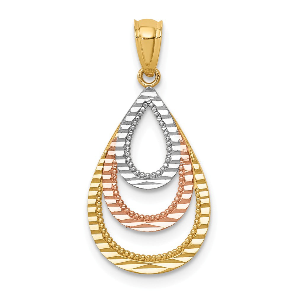 14k Yellow with White Rhodium Two-tone Gold Polished and Diamond-cut Pendant