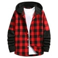 thumbnail image 2 of Men's Long Sleeve Button Blouse Plaid Printed Hooded Jackets Trendy Casual Shirts, 2 of 3