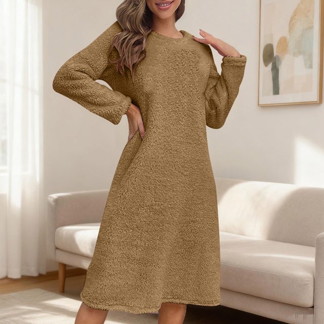 mfyjkho Vestidos para mujer, Camisón grueso de manga larga de color liso para mujer Vestidos festivos para mujer s