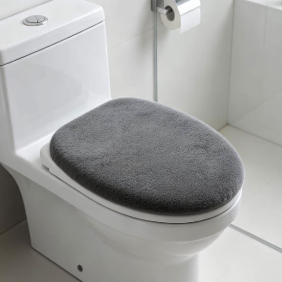 LOLIPPYY 2-Pack Plush Toilet Lid Covers Dark Grey Soft Bathroom Commode Lid Dust Protector Machine Washable