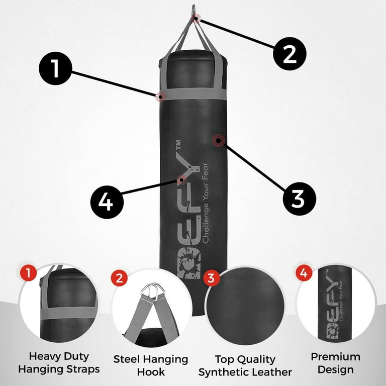 Defy Heavy Duty Punching Bag - Hard Punching Boxing Gag for MMA - Fitness  Training, Kick Boxing - Muay Thai Workout, Unfilled