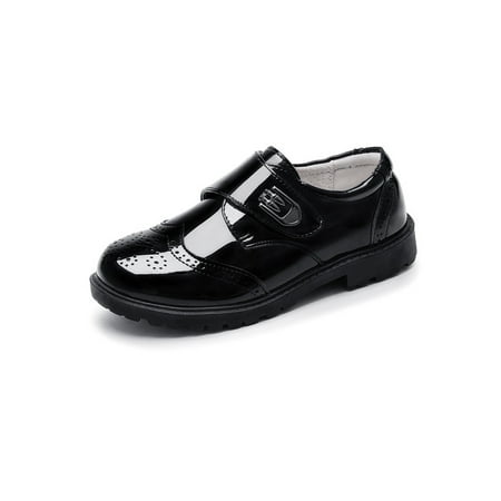 

Rotosw Kids Dress Shoes Faux Leather Flats Comfort Loafers Boys Loafer Boy Lightweight Uniform Casual Shoe Bright Magic Tape Black 2Y
