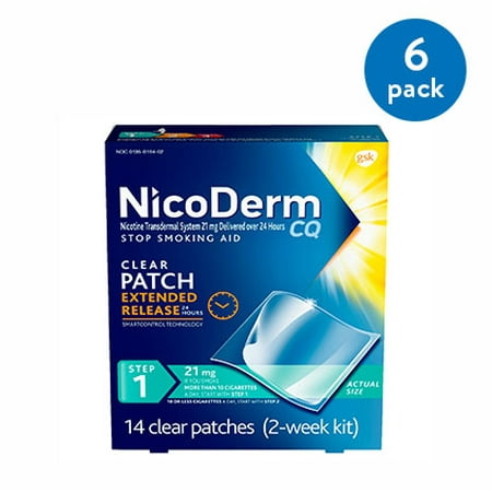 21 Mg Nicotine Patches - (6 Pack) NicoDerm CQ Nicotine Patch, Clear, Step 1 to Quit Smoking, 21mg, 14 Count