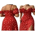 thumbnail image 5 of Femmes Casual Côté Divisé Robe Florale/solide Manches Bouffantes Lacets Bas Coupe Slim Plage Robes d'Été Sans Manches Robes, 5 of 5