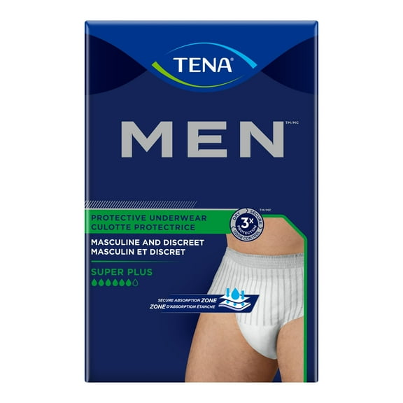TENA Men Super Plus, Incontinence Underwear, Disposable, Small/Medium, 64 Ct