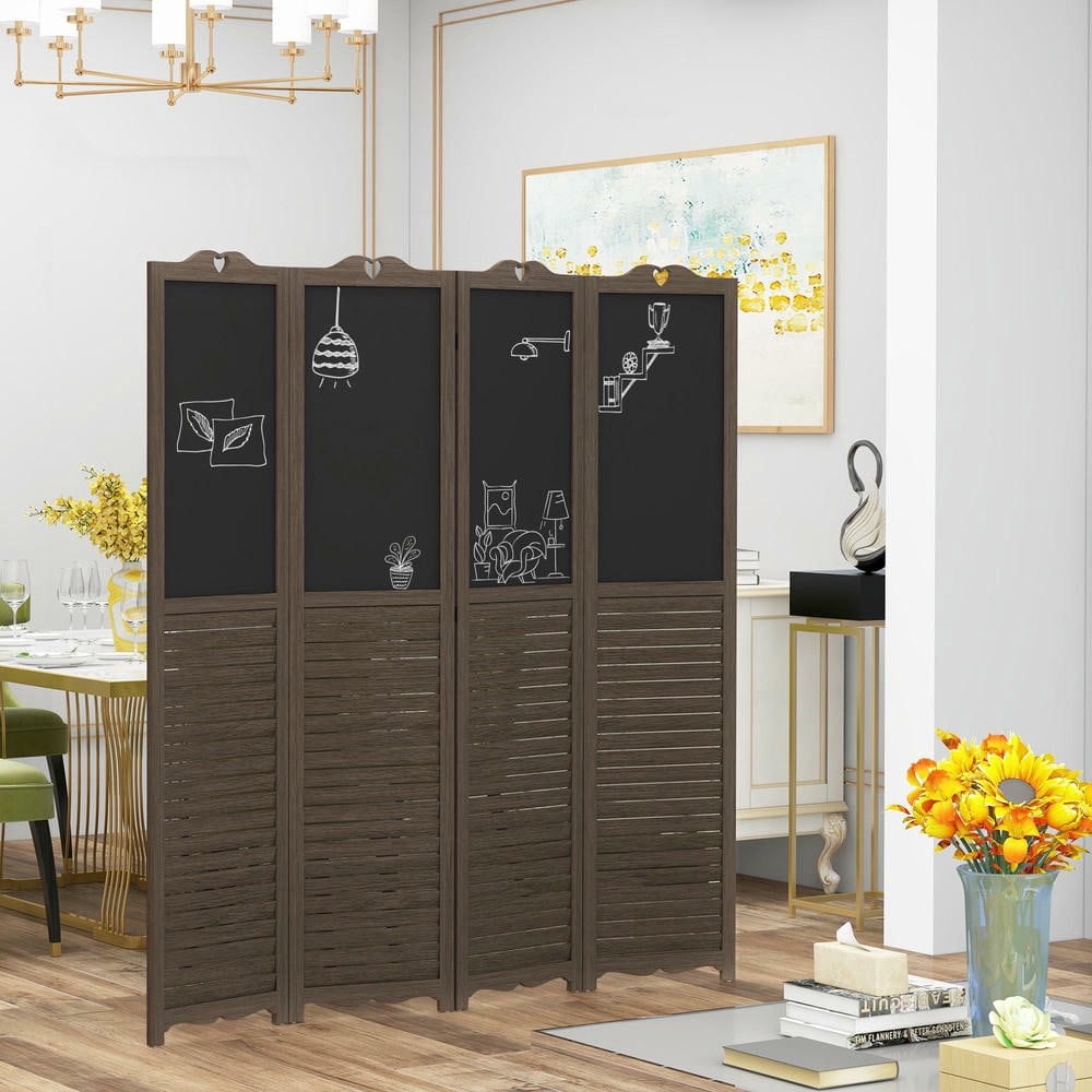 HOMCOM Bamboo Room Divider With Shelves - 4-Panel Foldable Privacy Screen For Bedroom, Office, Or Living Space