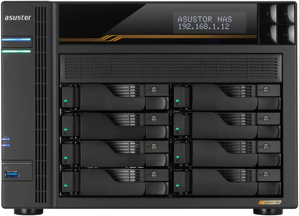 Asustor AS6808T Lockerstor 8 Gen3 8 Bay NAS, Quad-Core 2.3GHz CPU,2x 10GbE Ports,16G ECC DDR5,4x M.2 SSD Slots (Diskless)