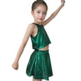 thumbnail image 4 of CAICJ98 Girls Metallic Crop Tops with Shiny Pleated Skirt 2 Pcs Set Kids Sleeveless Sparkly Dance Disco Outfits (Dark Green,7-8 Years), 4 of 5