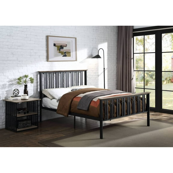 Newboti Furniture Zudora Antique Oak & Black Finish Full Bed 85957