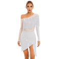 thumbnail image 2 of Womens National Ballroom Fringed Tango Samba Dance Dress Mesh Long Sleeve Latin Dance Performance Dress,L,White, 2 of 8