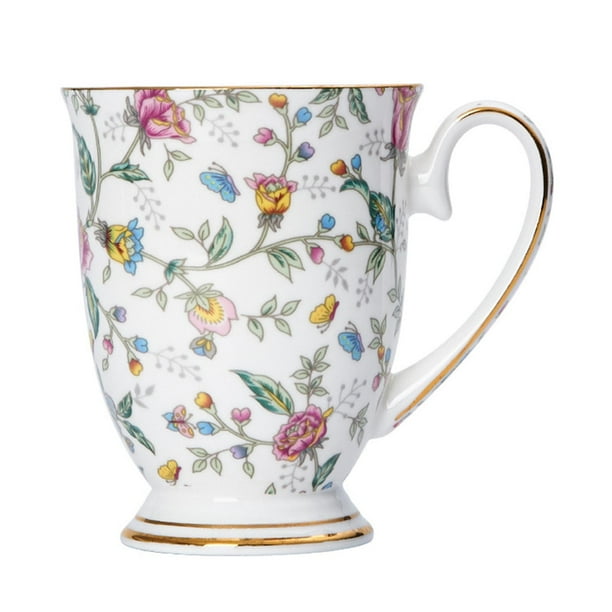 Taza de cerámica para mujeres Regalo Taza de té de cerámica con mango Diseño floral Floral Decorative Creative Drinkware Copa de leche Taza de café Flor multicolora