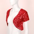 thumbnail image 4 of Jowowha Women's Fashion Casual Cardigan Short Sleeve Glitter Sequin Cover Up Cropped Jacket Coat Red One Size, 4 of 7