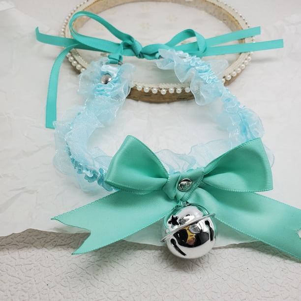 Collar con cascabel pequeño de encaje con lazo, cadena para clavícula, accesorio para el cuello, correa suave para el cuello para niña