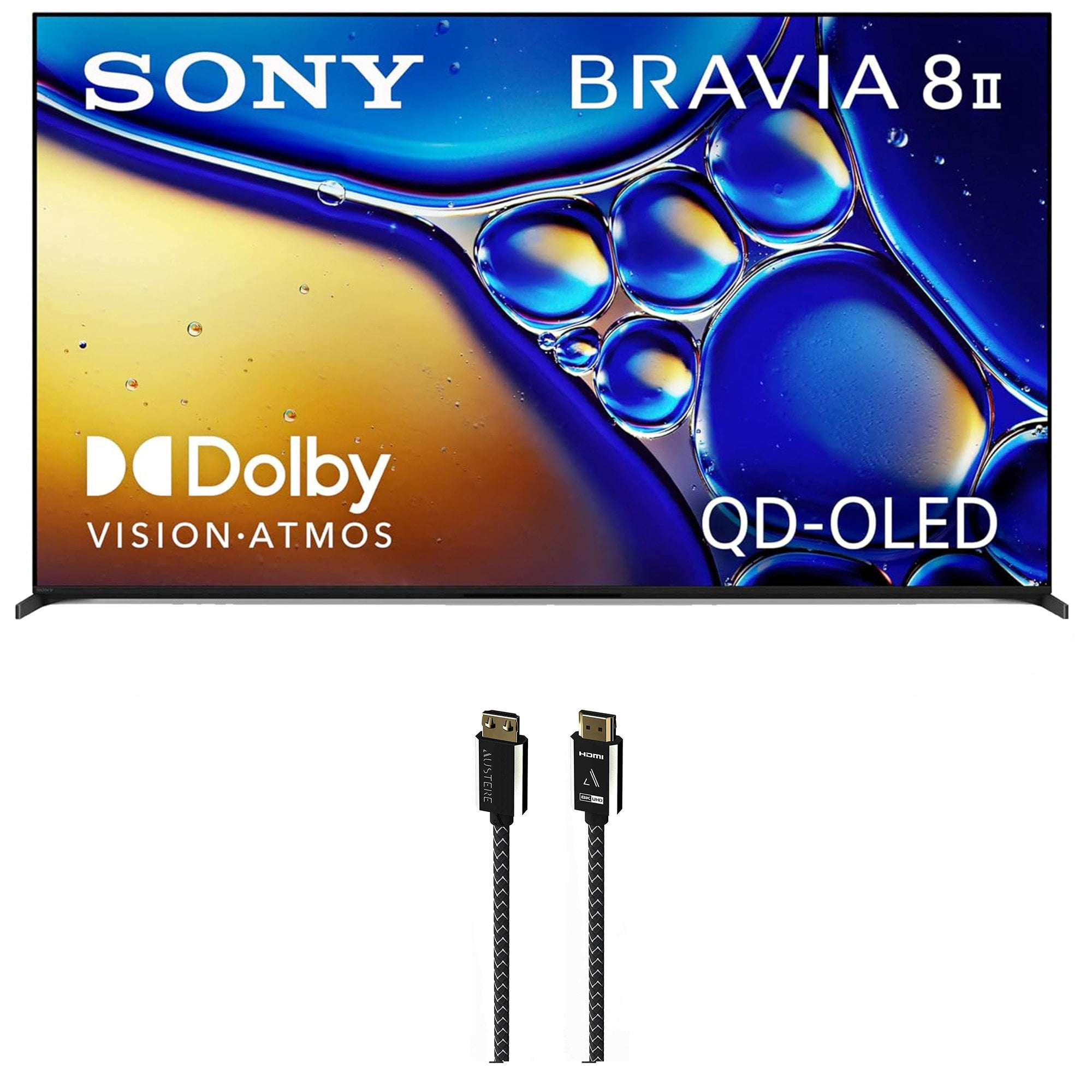 Sony K65XR80M2 65 Inch Bravia 8 QD-OLED 4K HDR Google TV with an Austere 7S-8KHD2-2.5M VII Series 2.5m Premium Braided 8K HDMI Cable (2025)