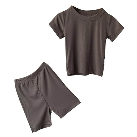

TAIAOJING Toddler Baby Boys Clothes Girls Summer Autumn Solid Cotton Short Sleeve Short Pants Tshirt Shorts Set Outfits Summer Clothes 6-12 Months