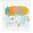 thumbnail image 3 of Aloha Shower Curtain, Fun and Floral Typography with Wavy and Spiraling Stripes Exotic Holiday Theme, Fabric Bathroom Set with Hooks, 69W X 75L Inches Long, Multicolor, by Ambesonne, 3 of 3