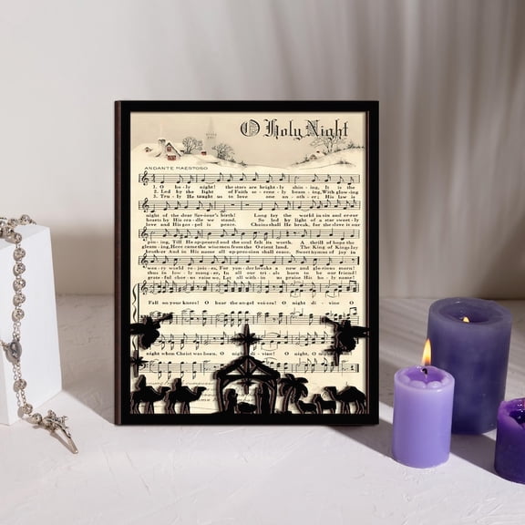 O Holy Night Christian Wooden Frame – Nativity Scene Decor, Inspirational Faith Gift, Religious Christmas Wall Art