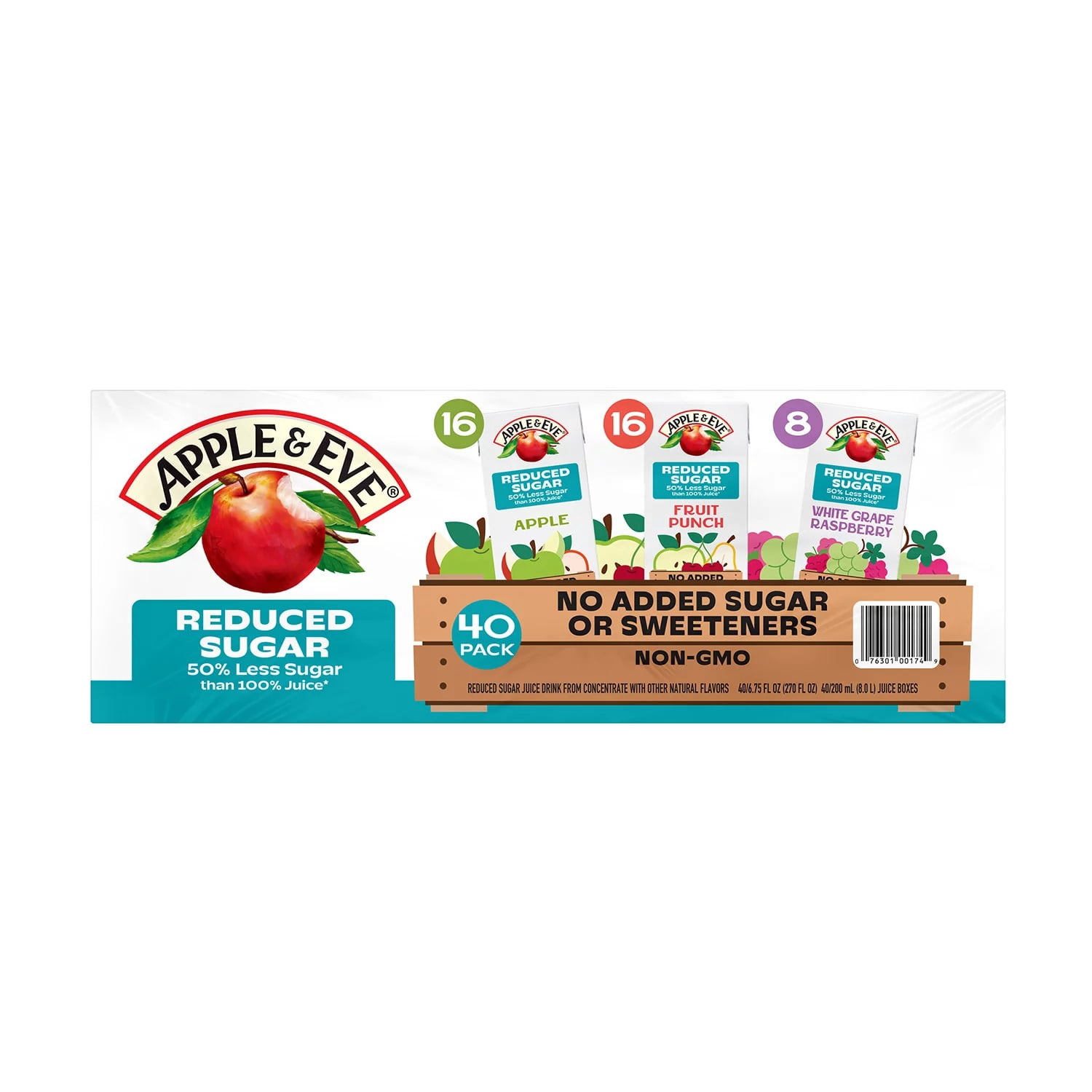 Apple & Eve Juice Reduced Sugar Variety Pack, 6.75 Fluid Ounce (Pack of 40)