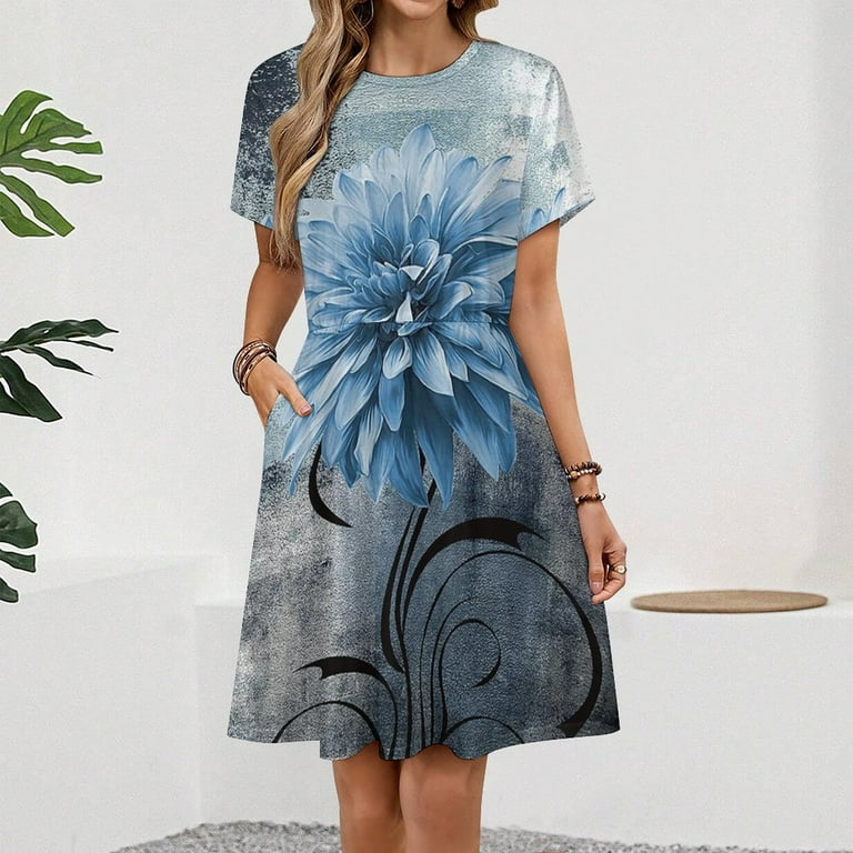 blue flower summer dress Blue Floral Maxi Dress Cowl Neck Mesh main image 1
