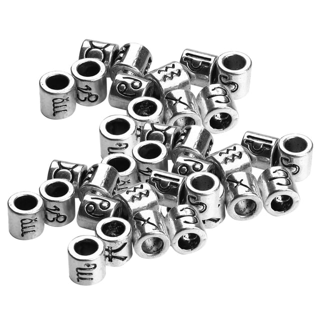 60 piezas mezcladas de aleación de plata antigua 12 constelaciones de gran agujero espaciador sueltas para abalorios artesanales pulseras DIY perfecl Cuentas espaciadoras de orificio grande