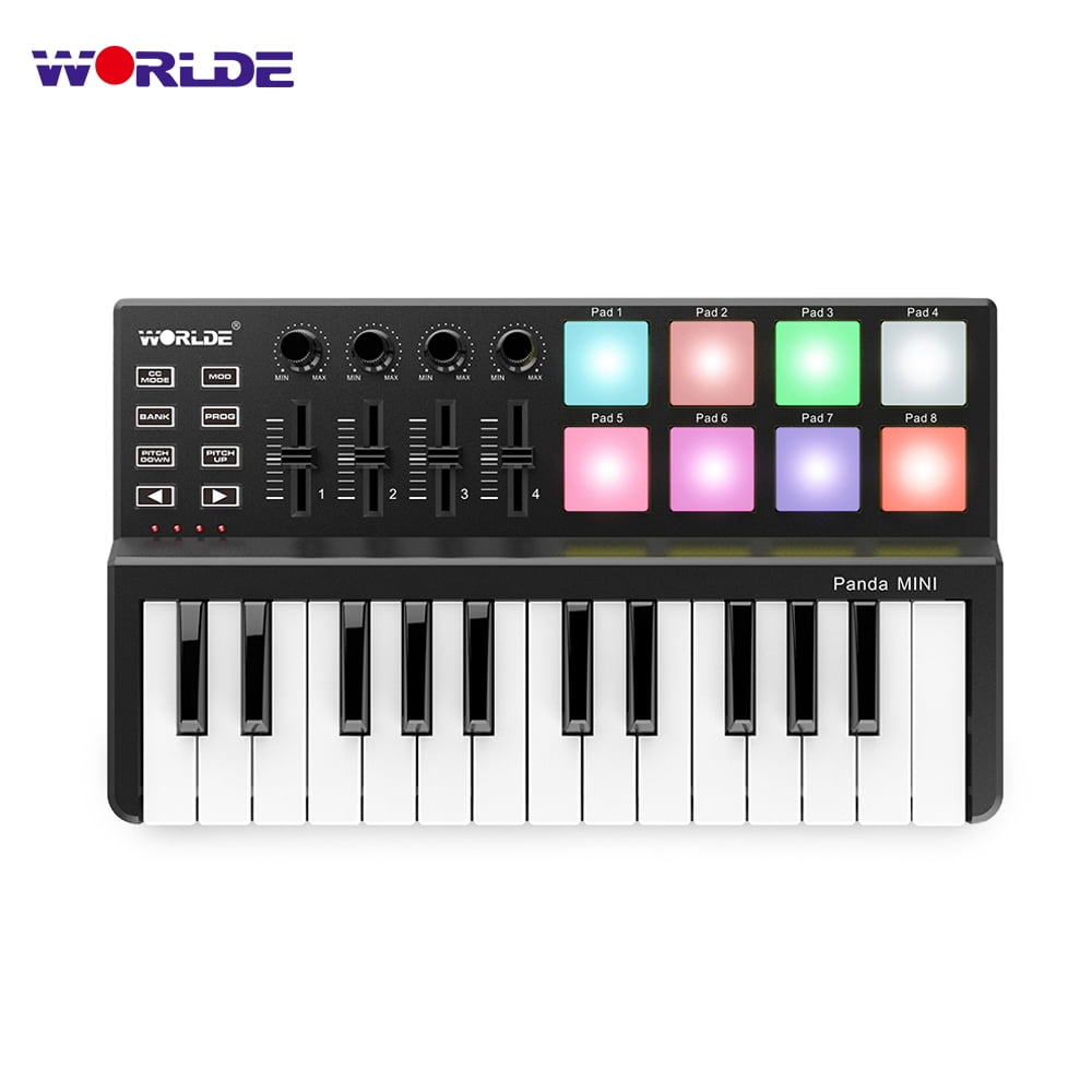 WORLDE Panda MINI 25-Key Ultra-Portable USB MIDI Keyboard Controller 8  Colorful Backlit Trigger Pads