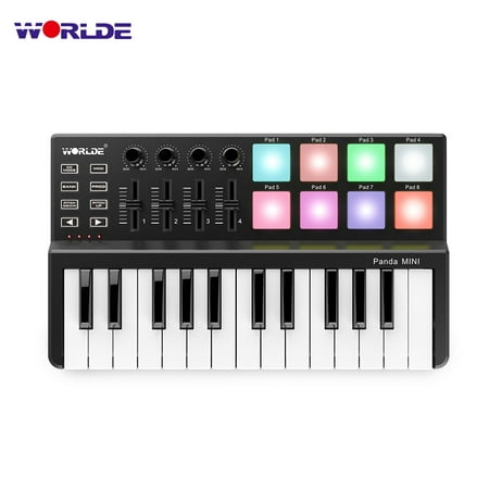 WORLDE Panda MINI 25-Key Ultra-Portable USB MIDI Keyboard Controller 8 Colorful Backlit Trigger