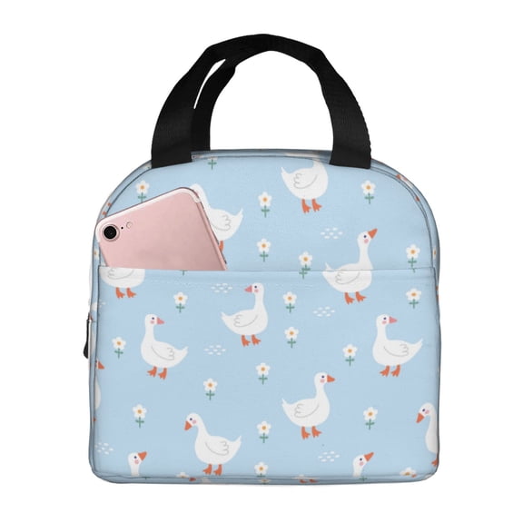 Picia Goose White Flowers Printed Lunch box Lunch bag for Men Women Large Capacity Lunchbox Reusable Lunch Bags Insulated Lunch Bag Lunch Box Cooler