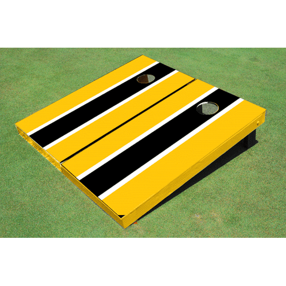 Black And Yellow Matching Long Stripe Custom Cornhole Board
