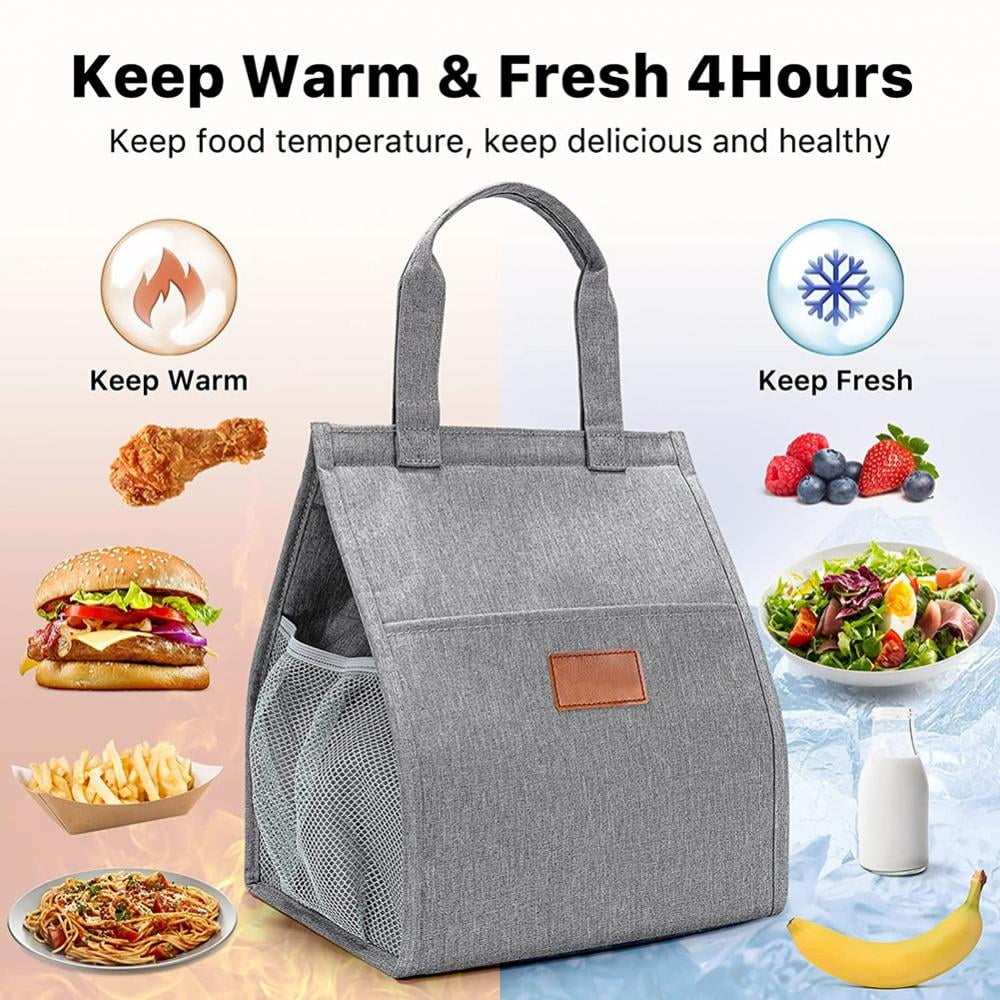 Lunch Bags for Women,Waterproof Reusable Lunch Tote with Internal Pocket,Black Lunch Bag for WorkSchoolTravelPicnic