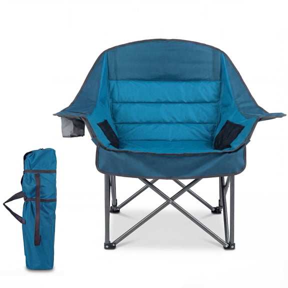 ELLEGNT Folding Oxford Camping Chair - Oversized, Padded Upholstery & Side Pockets for Storage, Blue