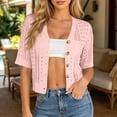 thumbnail image 2 of Sewkxo Women Summer Crochet Puff Short Sleeve Cardigan Lightweight Spring Cropped Button Up Beach Knit Sweater Tops,Pink L, 2 of 8