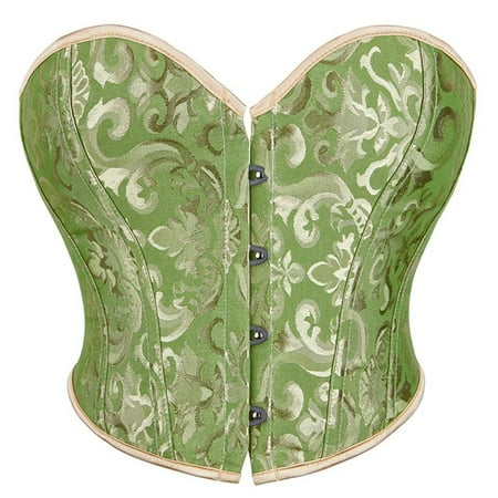 CHCNHAC Green Corset Tops for Women Floral Pleated Trim Bustier Tops Sexy Satin Lace Waist Cincher Plus Size Boned Cosplay Outfits 2XL