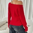 thumbnail image 5 of FRSASU Womens Boat Neck Sweaters Solid Color Long Sleeve off Shoulder Winter Loose Knit Pullover Tops Red, 5 of 5