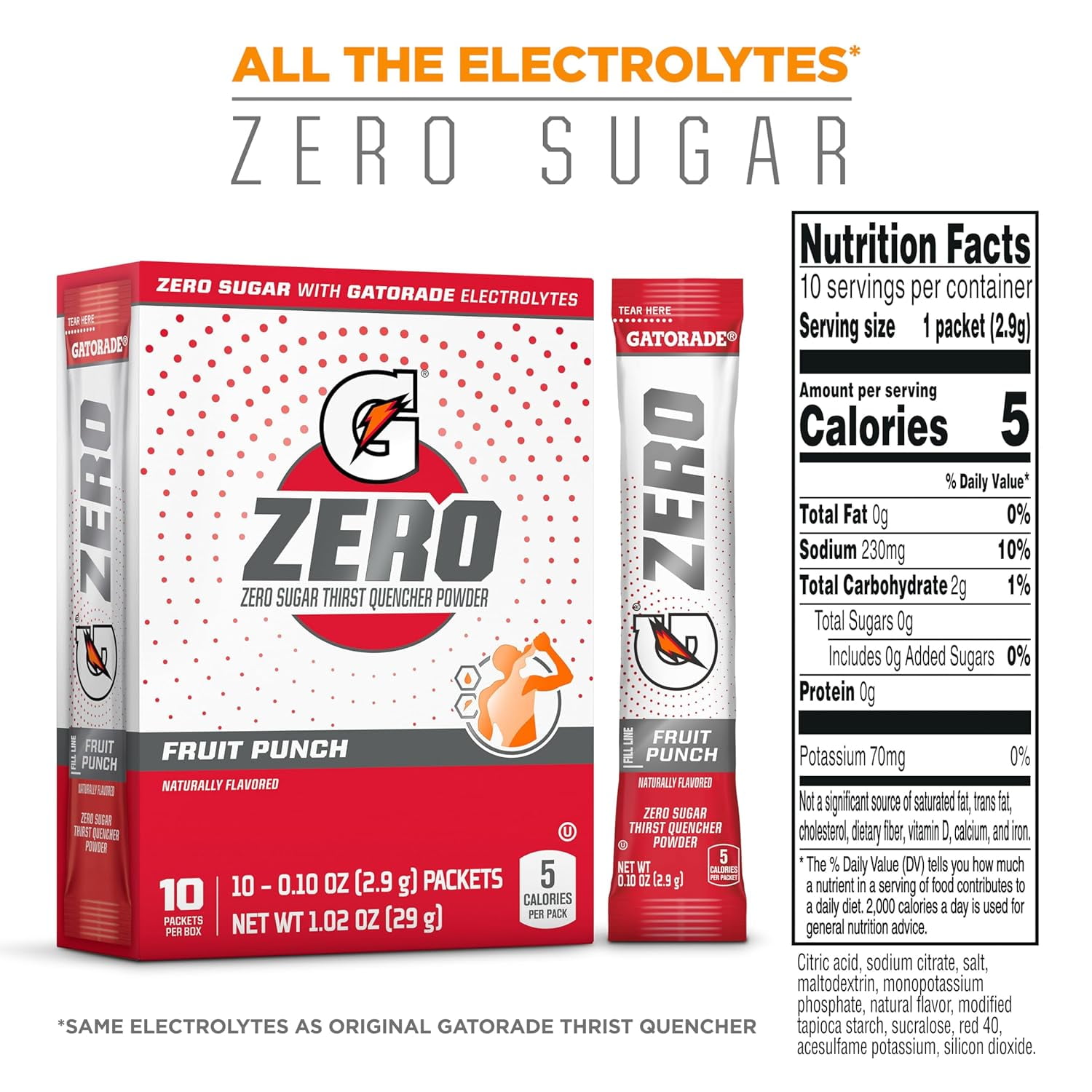 Gatorade Zero Thirst Quencher Fruit Punch Powder, 3 Boxes