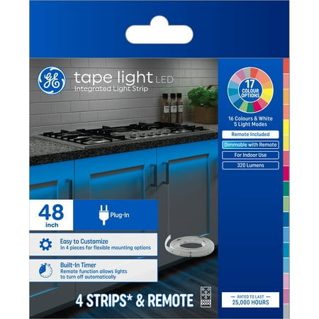 

GE LED Tape Light Color Changing 48 inches Plug-In Fixture with Remote 4pk