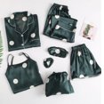 thumbnail image 2 of 7 Pieces Satin Pajamas for Women Cozy Printed Sleepwear Loungewear Gifts Tops-Pants-Tank(Bra pad)-Shorts-Blindfold-Hair Tie-Pouch Green,L, 2 of 4