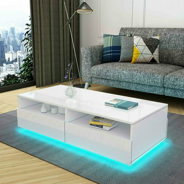 High Gloss Led Coffee Table Modern White With Storage Drawer 35 4 X 22 13 8 Inches Com High Gloss Led Coffee Table Modern, White Gloss Retro Coffee Table